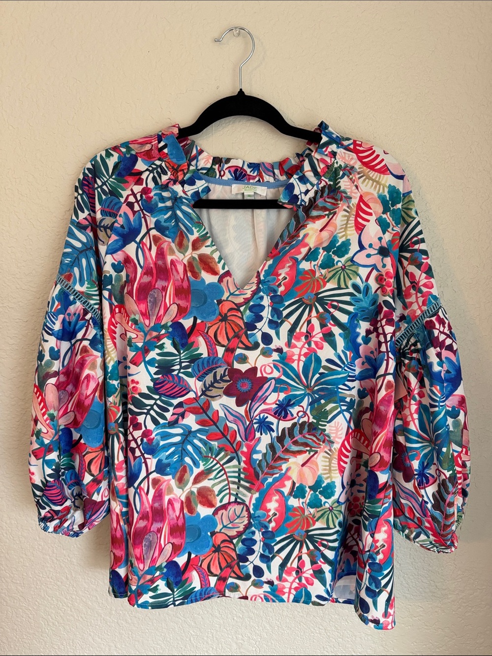 Jade Melody Tam Vibrant Floral V-Neck Women’s Top - Multicolor